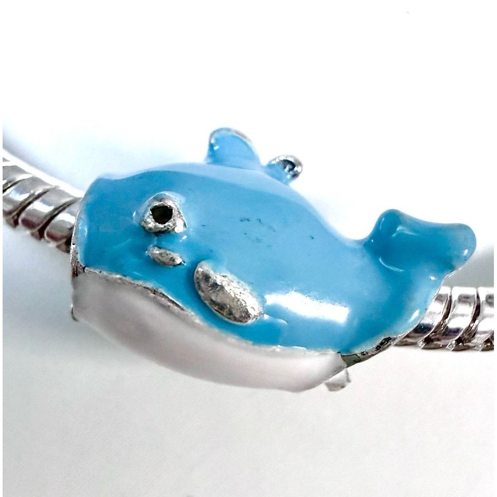 Pandora-like Blue & White Whale Bead Charm Fits European Snake Chain Bracelets